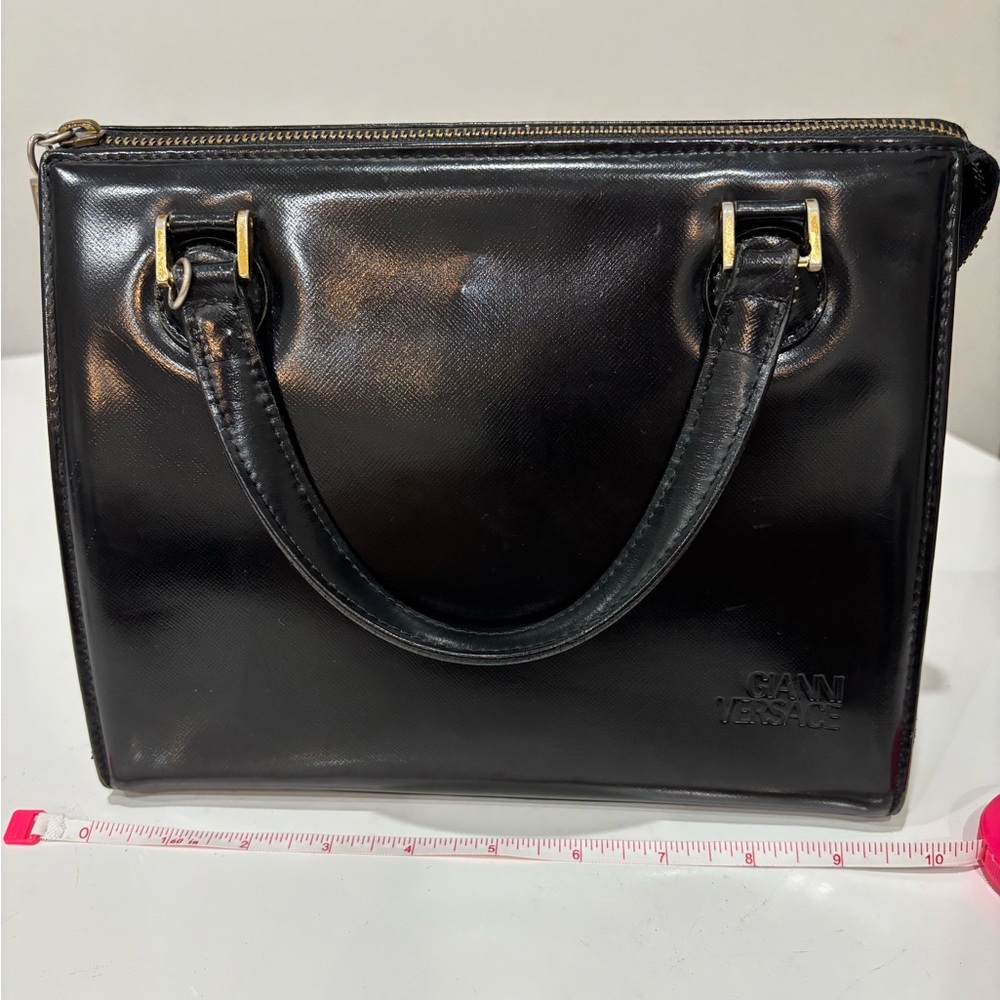 Vintage Gianni Versace Medusa Top Handle Satchel Black Gold Hardware 1990s Italy - Picture 4 of 12